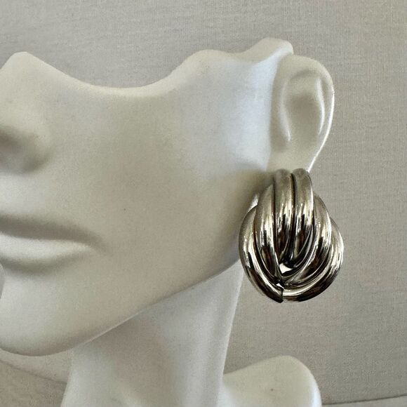 Chunky Silver Knot Earrings - Picture 4 of 7